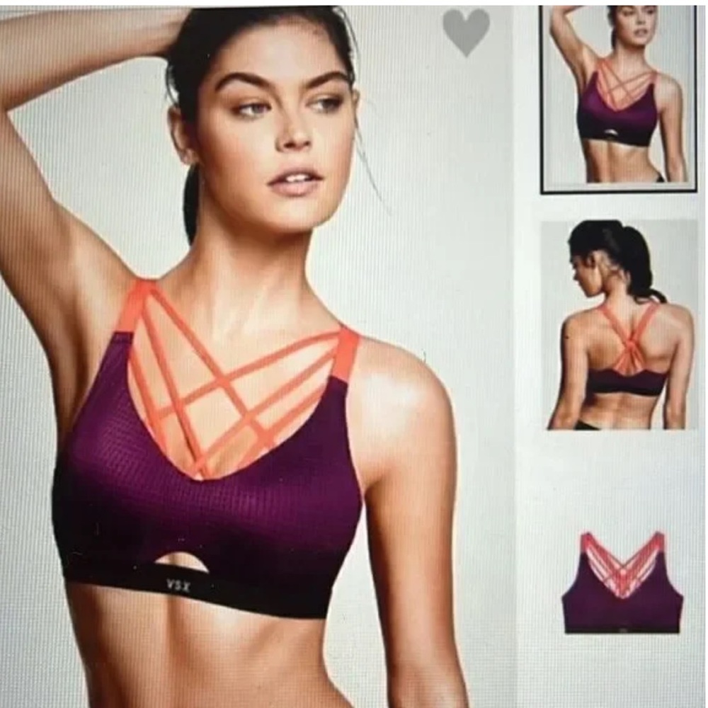Victoria’s Secret VSX Olive & Coral Mesh Strappy Sport Bra Adjustable Straps